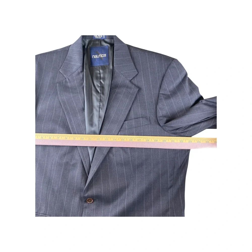 Nautica Mens Wool Pinstripe Blazer Jacket Charcoal Grey N115AX 44R‎